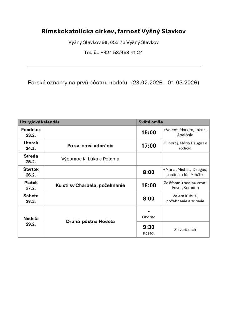 Farské oznamy na&nbsp;9. týždeň