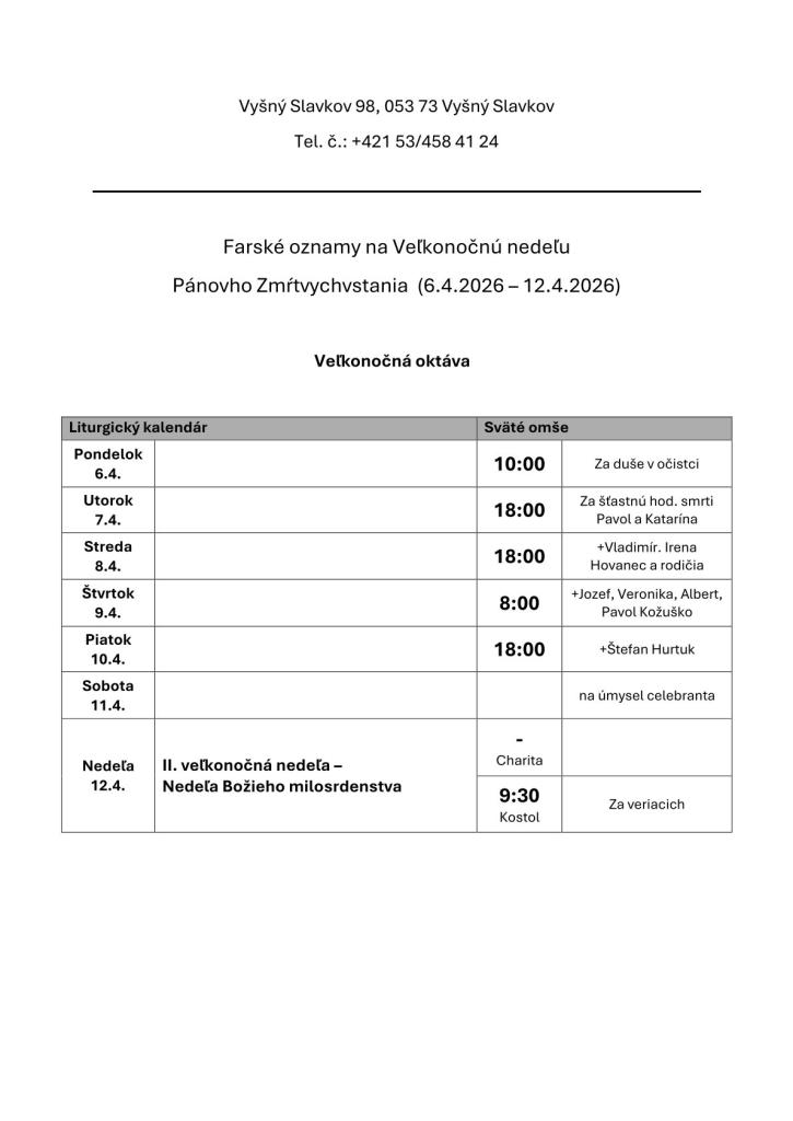 Farské oznamy na&nbsp;Veľkonočnú nedeľu