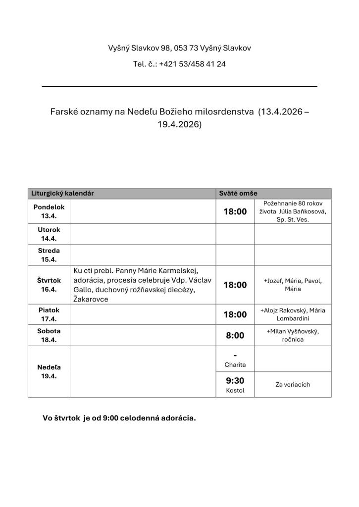 Farské oznamy na&nbsp;16. týždeň