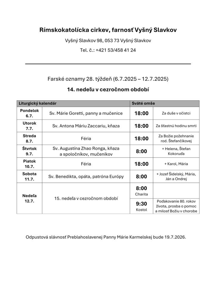 Farské oznamy na&nbsp;28. týždeň