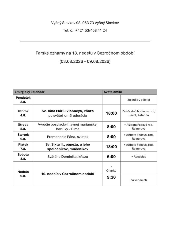 Farské oznamy na&nbsp;32. týždeň