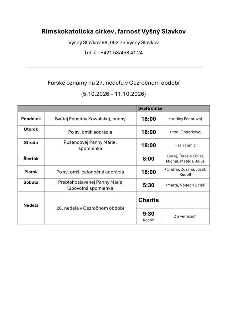 Farské oznamy na&nbsp;41. týždeň