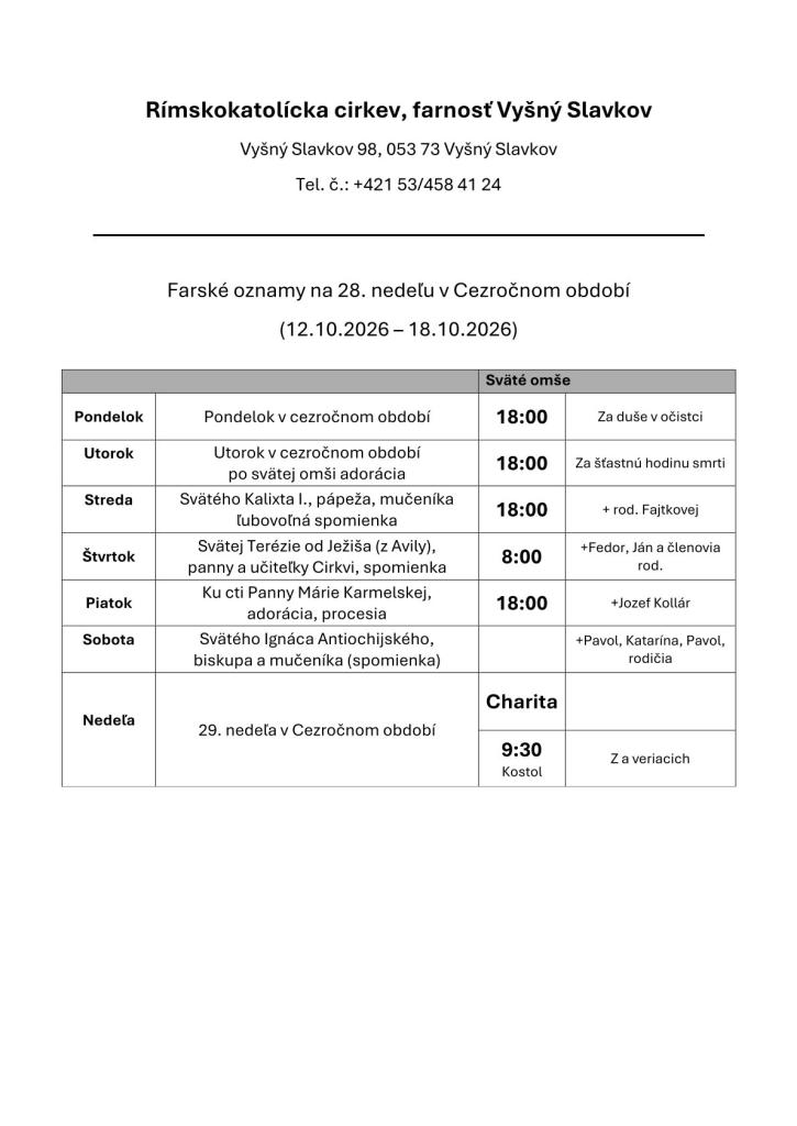 Farské oznamy na&nbsp;42. týždeň