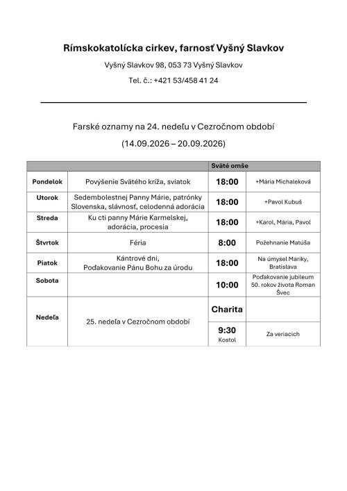 Farské oznamy na 38. týždeň